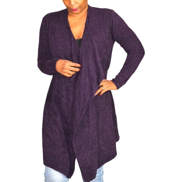 Barefoot Dreams Wrap Sweater Purple Bamboo Open Front Cardigan Fuzzy Soft Small - Picture 1 of 14